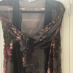 Long kimono duster with embroidery and tassels